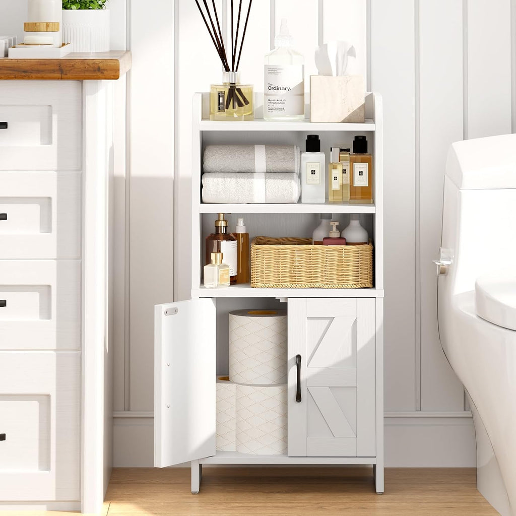 Farmhouse Slim Bathroom Storage Cabinet White