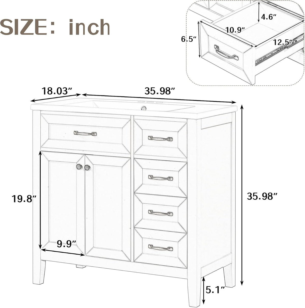 36" Gray Bathroom Vanity with Sink