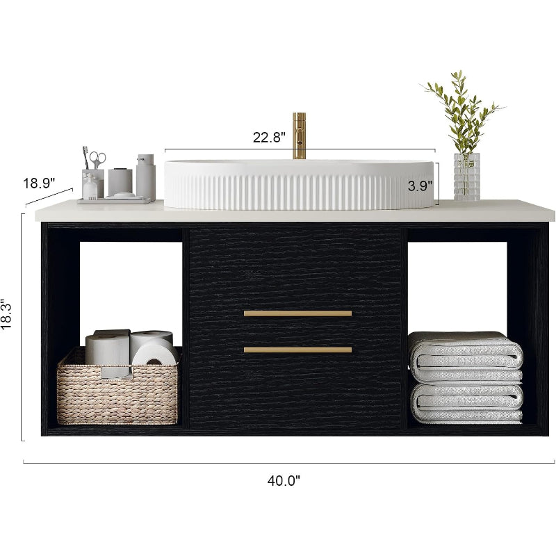 40" Floating Bathroom Vanity Black