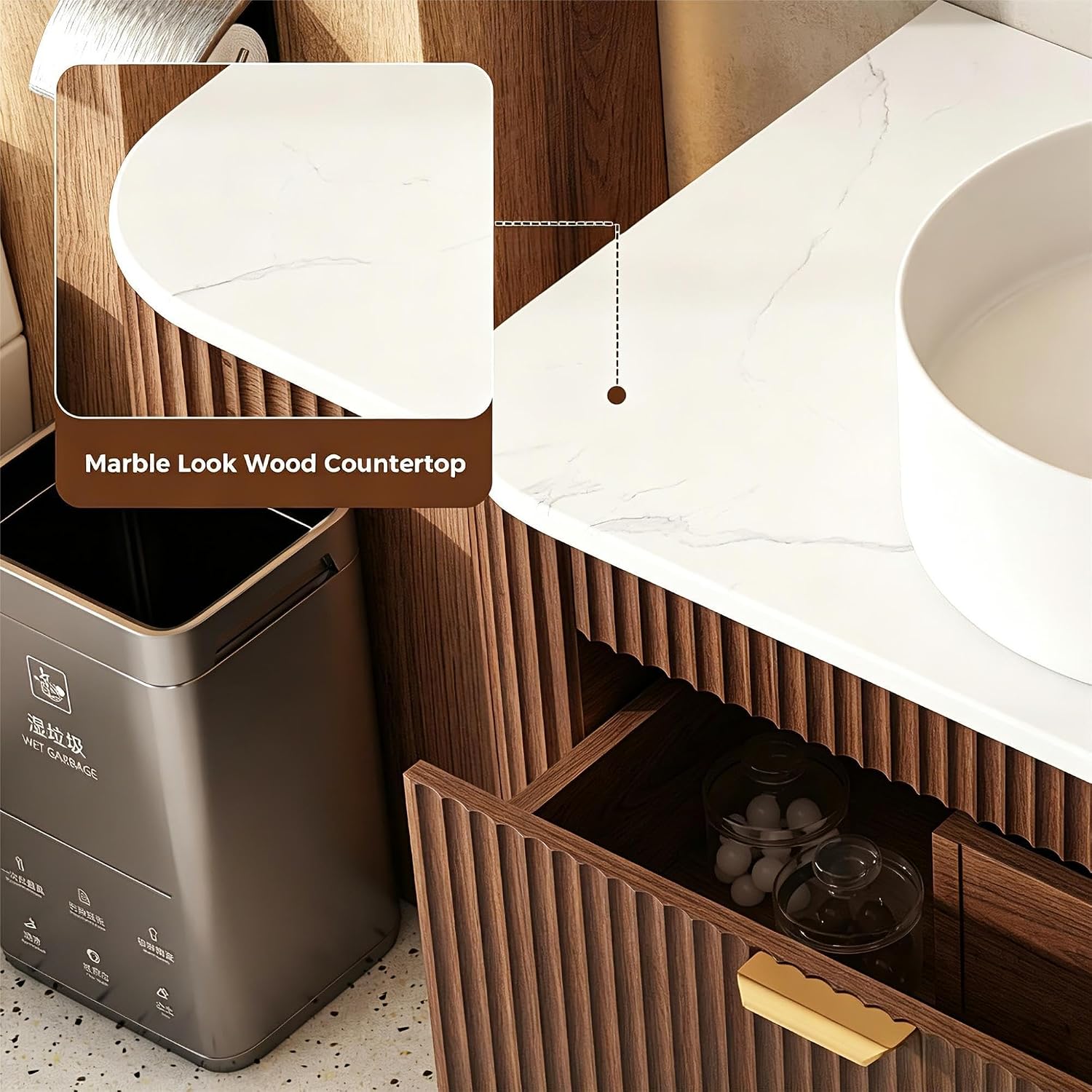 30" Fluted Floating Bathroom Vanity Walnut