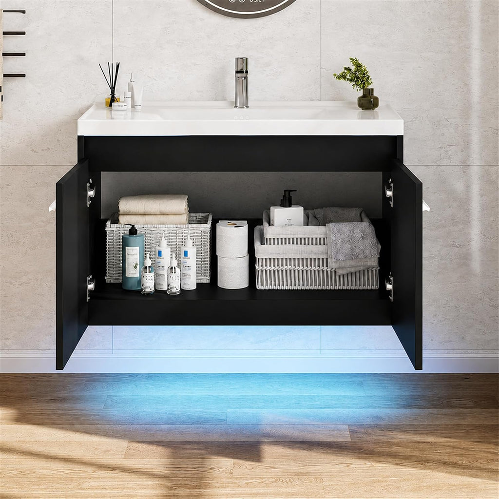32" LED Floating Bathroom Vanity Black
