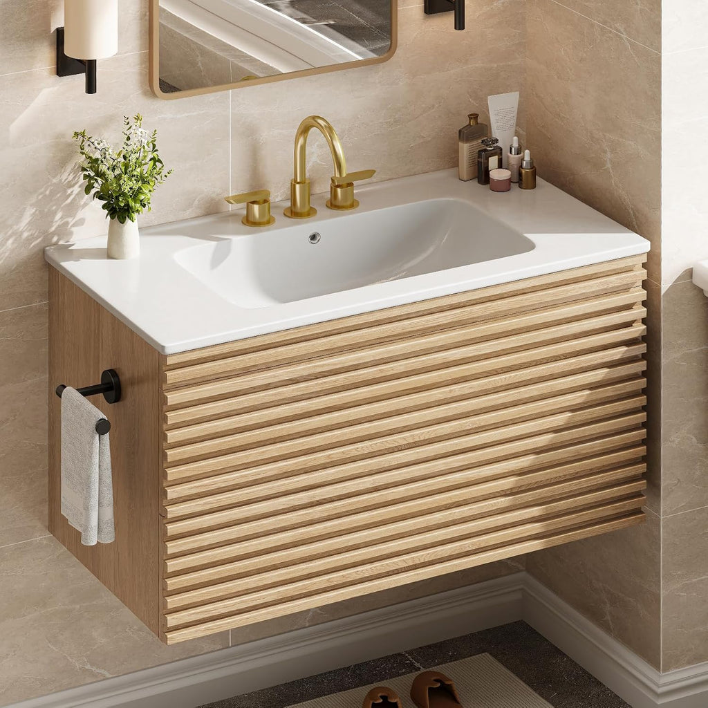 30" Floating Bathroom Vanity Natural Oak
