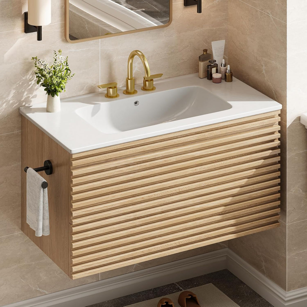 30" Floating Bathroom Vanity Natural Oak