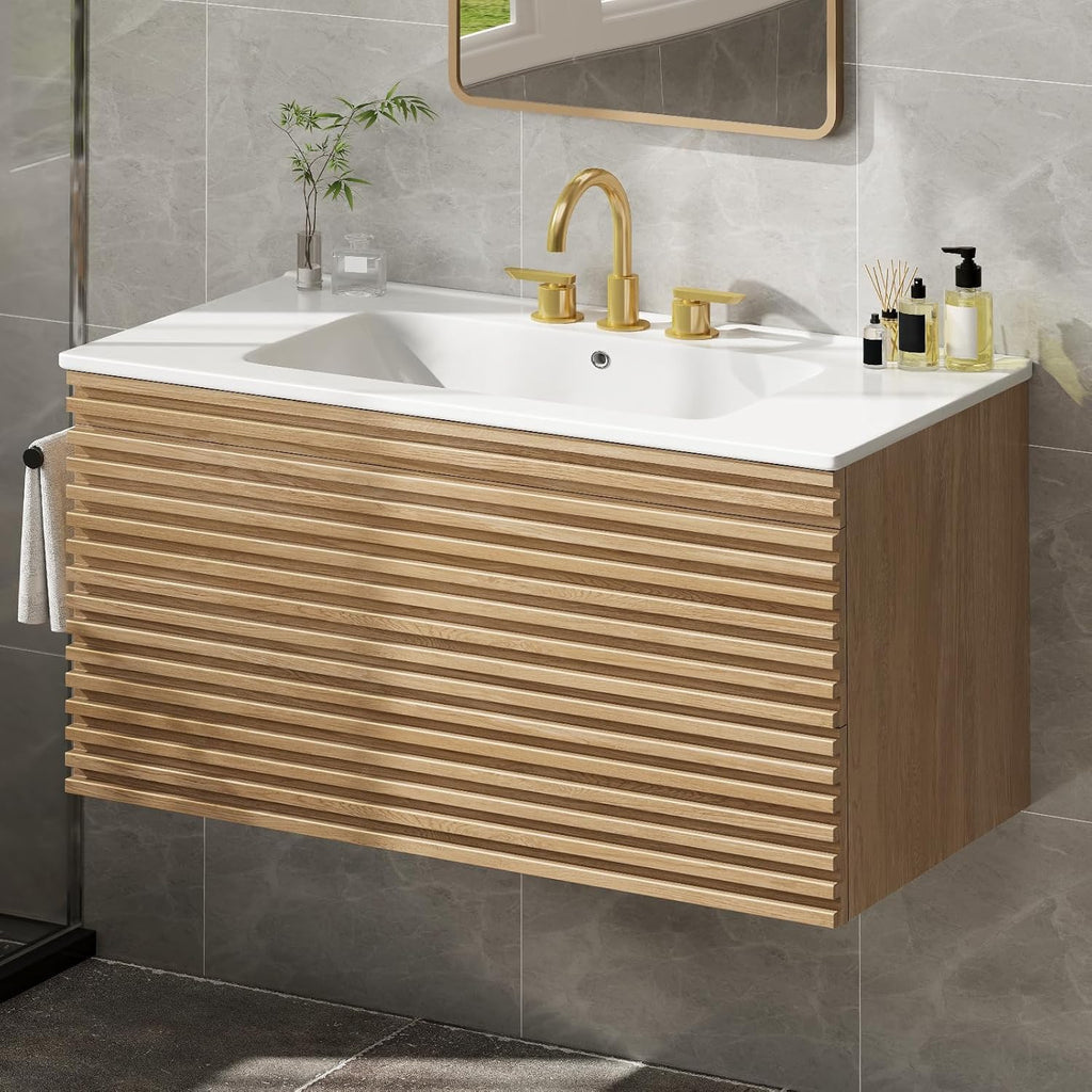 30" Floating Bathroom Vanity Natural Oak