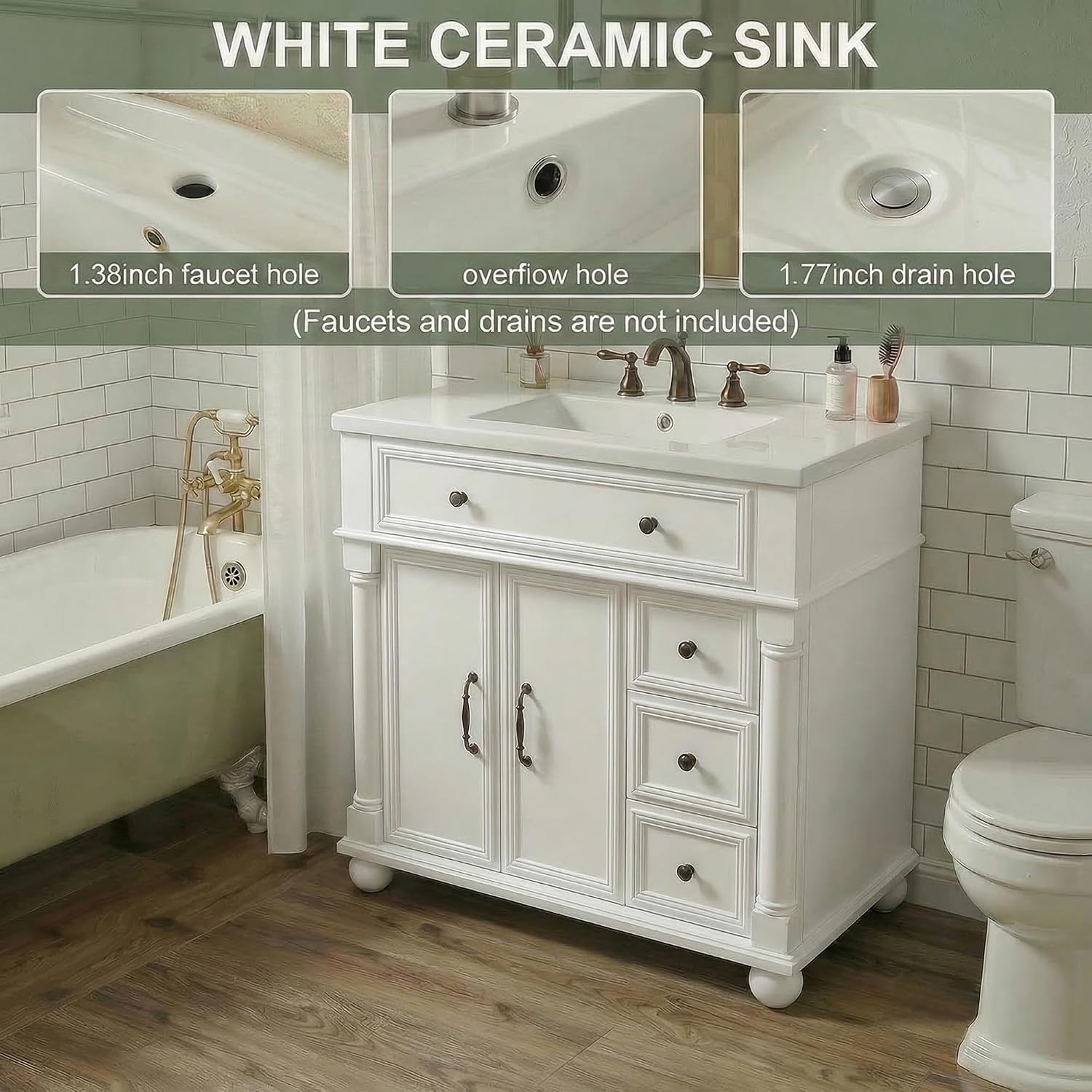 36" Freestanding Bathroom Vanity White