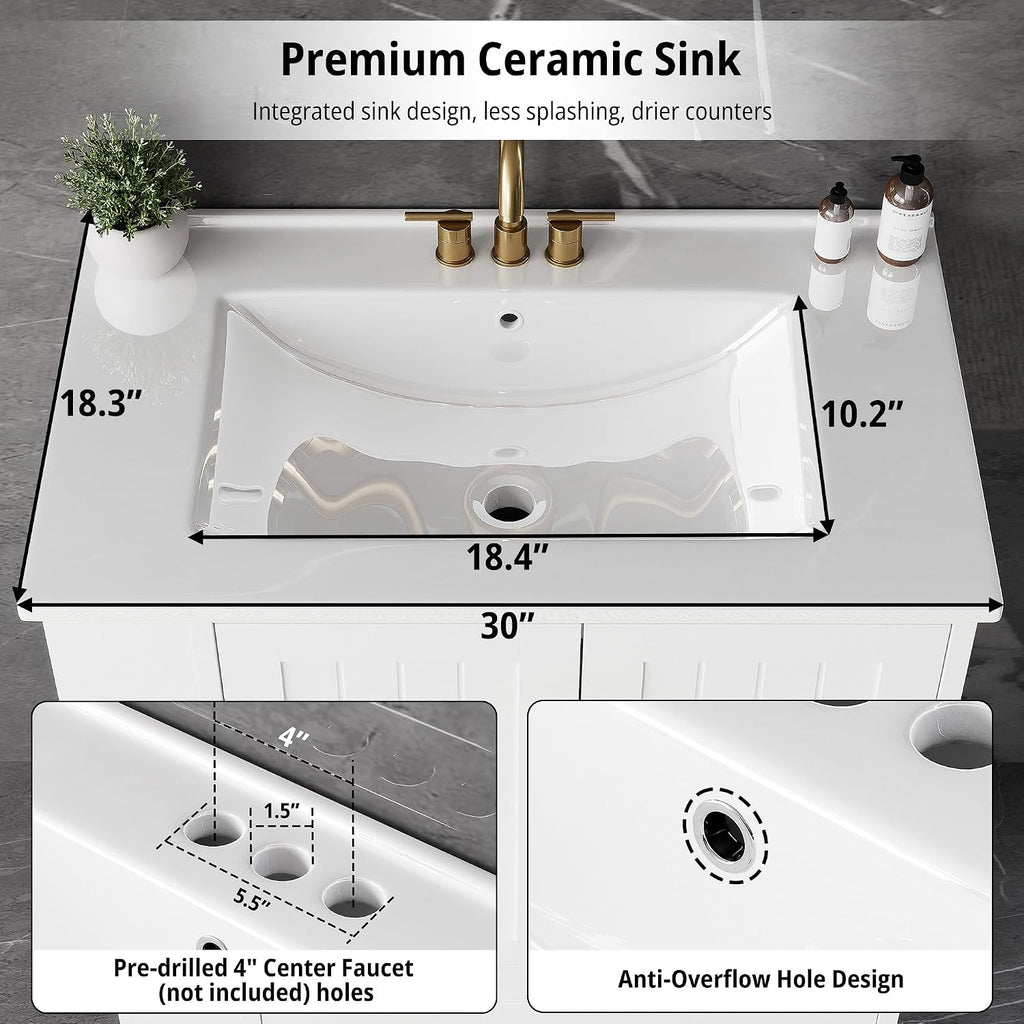 30" Bathroom Vanity White