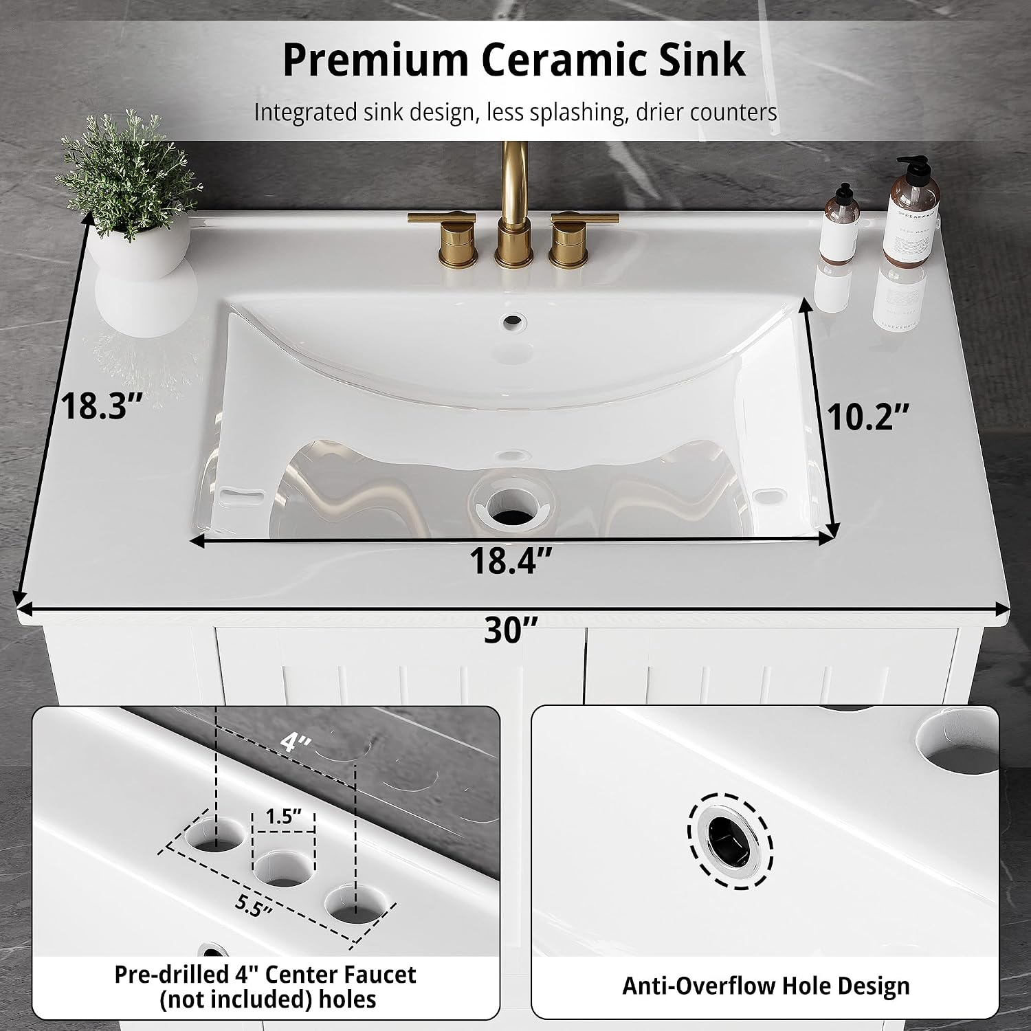 30" Bathroom Vanity White