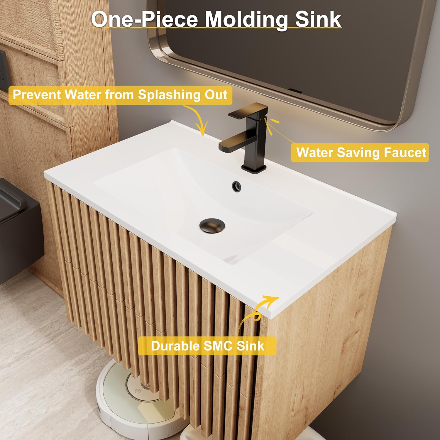 30" Floating Bathroom Vanity Mixed Natural