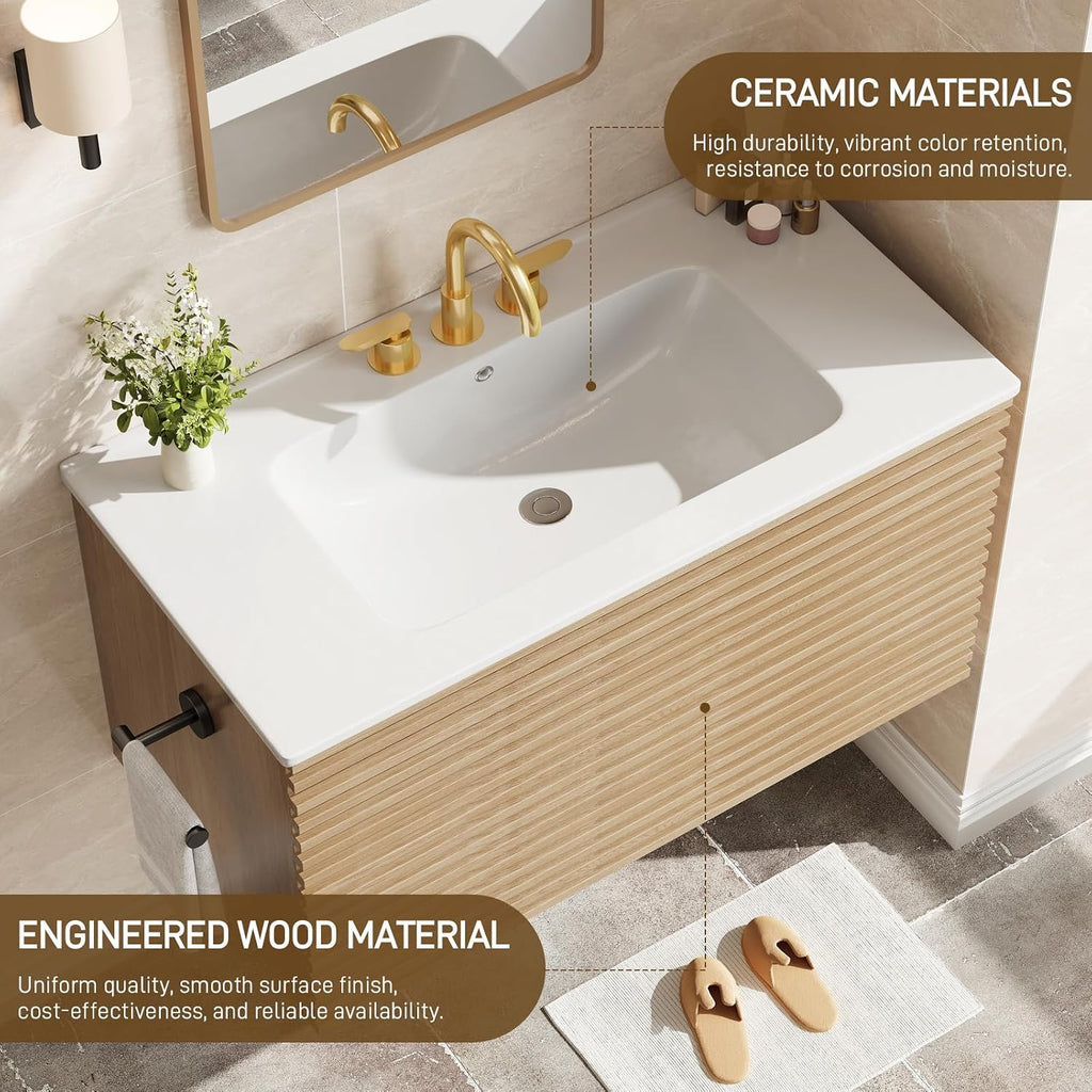 30" Floating Bathroom Vanity Natural Oak