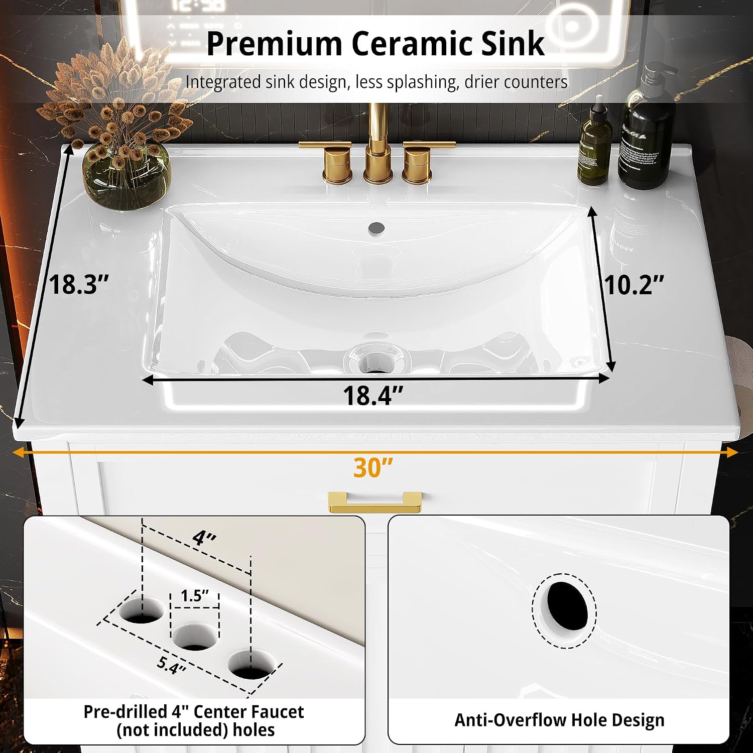 30" Bathroom Vanity White