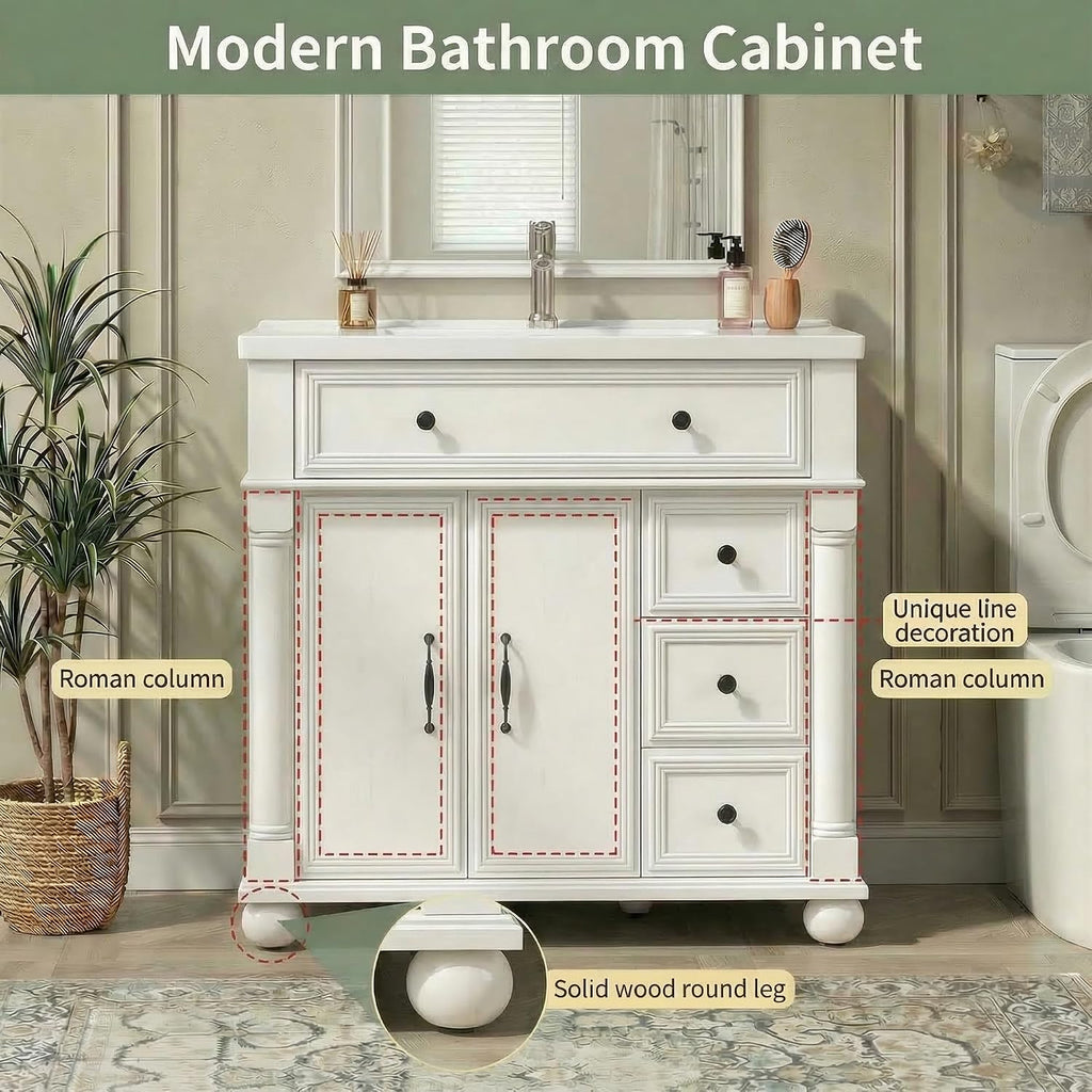 36" Freestanding Bathroom Vanity White