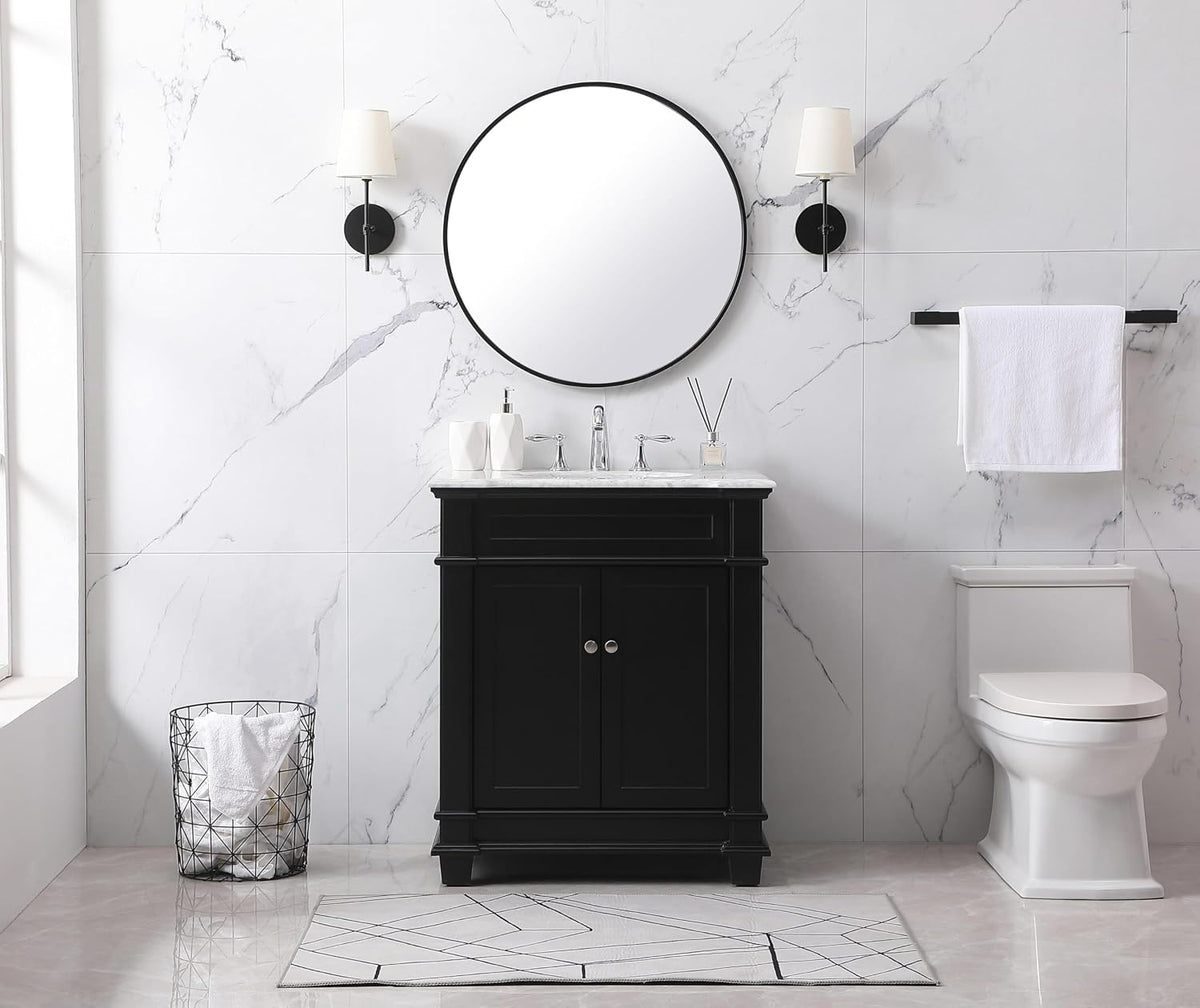 30" Bathroom Vanity Carrara Marble Black