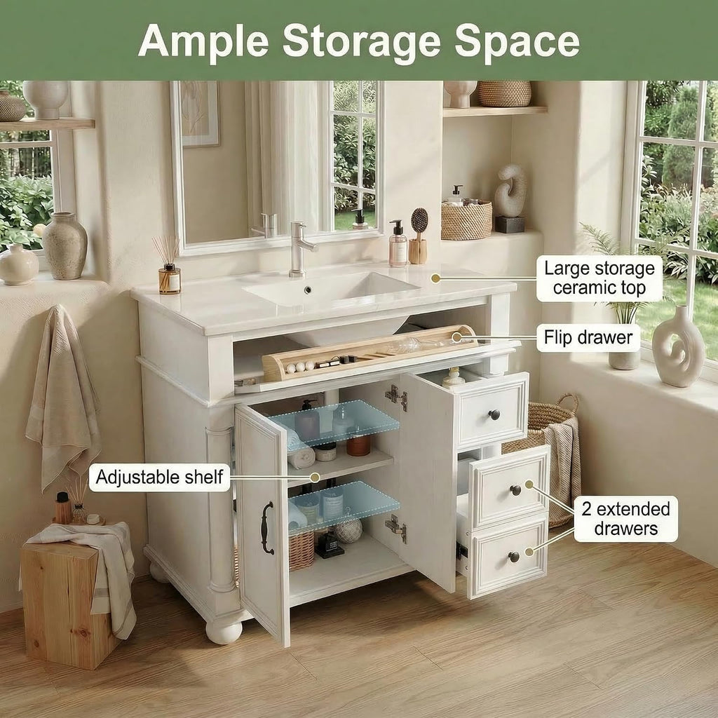 36" Freestanding Bathroom Vanity White