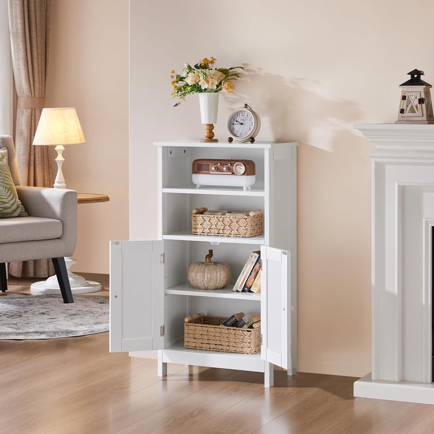 Beadboard Door Bathroom Cabinet White
