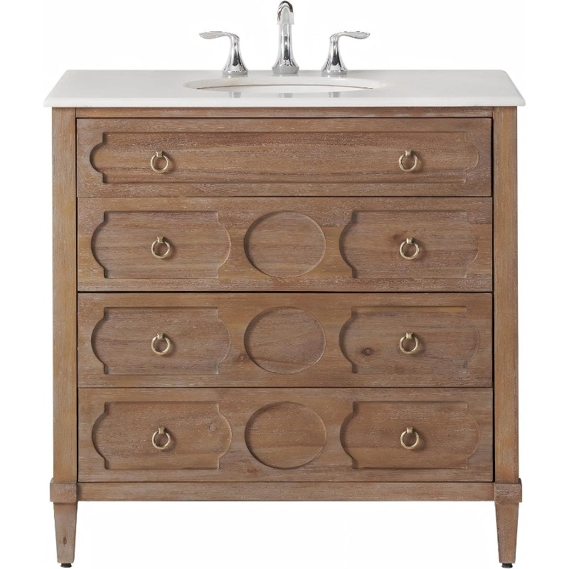 36" Reclaimed Gray Bathroom Vanity White Marble