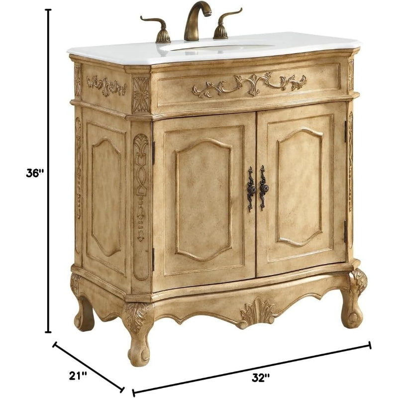 32" Bathroom Vanity Marble Top Antique Beige
