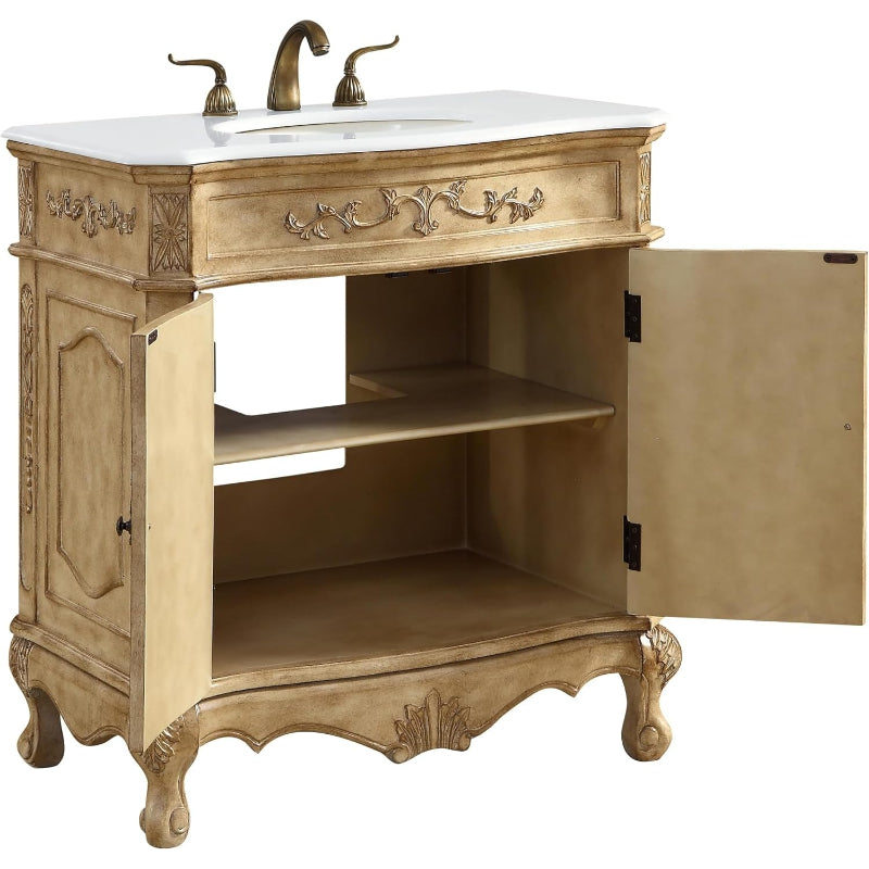 32" Bathroom Vanity Marble Top Antique Beige
