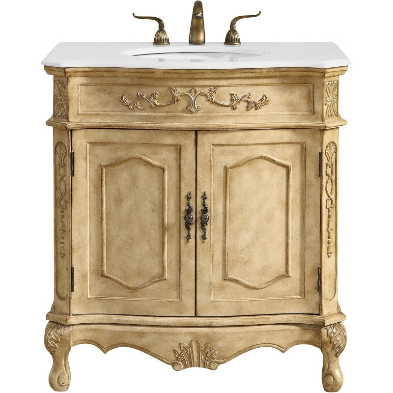32" Bathroom Vanity Marble Top Antique Beige